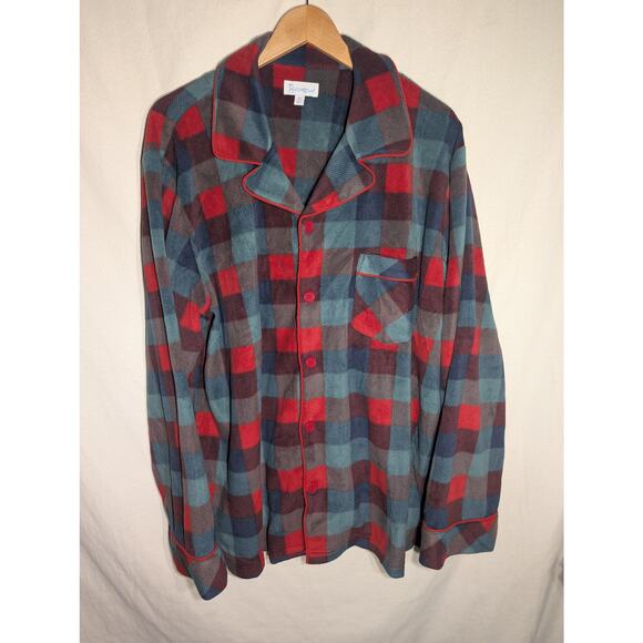 Pajamagram mens two piece Fleece Pajamas Sz XL red blue Plaid button down pants - Picture 5 of 5